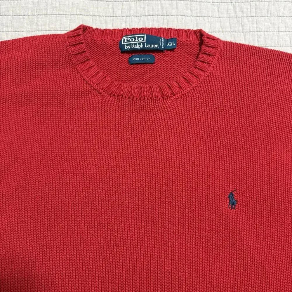 Polo By Ralph Lauren Sweater Mens Medium Red Cotton Knit Crewneck Pony Logo XXL